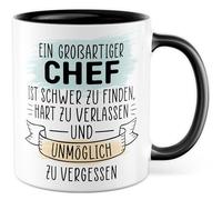 Tasse de chef avec inscription en allemand « Ein großartiger Chef ist unmöglich zu vergessen » - Tasse à café 330 ml en céramique - Idée cadeau retraite, cadeau d'adieu, tasse de bureau (blanc/noir)