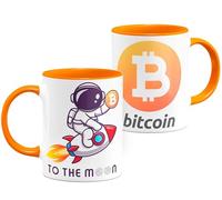 Tasse de crypto-monnaie Rocket To The Moon Bitcoin Cardano Ethereum Solana Tasse de petit-déjeuner en céramique blanche 11 oz (BTC-ORG)