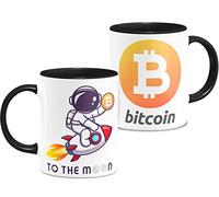 Tasse de crypto-monnaie Rocket To The Moon Bitcoin Cardano Ethereum Solana Tasse de petit-déjeuner en céramique blanche 11 oz (BTC-BLK)