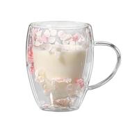 Tasse de fleurs, tasses esthétiques | tasses transparentes pour fleurs à café à double paroi de 350 ml, tasse à thé en verre floral avec poignée, tasse esthétique résistante à la chaleur pour lait