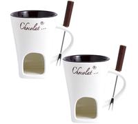 Tasse de fondue en céramique Melting Pot | 2pcs Chocolate Fondue Mug à chaleur en céramique Chocolate Fondue avec fourchettes à fond réutilisables à la chaleur pour les cadeaux d'anniversaire de nuit