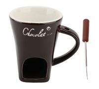 Tasse de Fondue, Tasse de Fondue au Chocolat avec Fourchette de mélange de Chocolat Personnel en céramique en céramique pour Rendez-Vous Anniversaire (Brun)