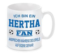 Tasse de football - « Ich bin ein Hertha Fan » - Pour parler pendant le jeu à vos risques et périls - Tasse en céramique pour les fans de football - Passe au lave-vaisselle - Impression de qualité