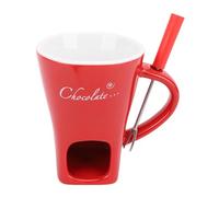 Tasse de fusion au chocolat en céramique, mini-tasse de café à fondue à fond avec fourchette pour le beurre de fromage à la crème glacée (Rouge)