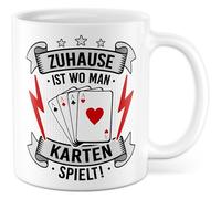Tasse de jeu de cartes avec inscription en allemand - Cadeau à la maison est où on joue aux cartes ! - Tasse à café 330 ml en céramique - Jeux de société pour hommes Bureau Tasse à café