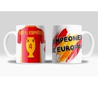 Tasse de l'équipe espagnole de football - Avec drapeau de l'Espagne et t-shirt - Tasse petit-déjeuner en céramique 330 ml - Cadeau original et footballeur (Champions d'Europe)