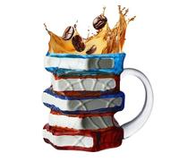 Tasse de livre peinte, tasse à café de livres empilés tasse de bibliothèque, cadeau coloré lié au livre pour lecteurs enseignants écrivains amateurs de littérature famille et amis pour