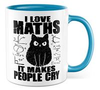 Tasse de mathématiques - Idée cadeau - Professeur de mathématiques - Tasse à café avec inscription amusante - Cadeau pour professeur de mathématiques - Tasse à café Maths (blanc et bleu)