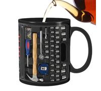 Tasse de mécanicien noire avec coffret à outils pour mécanicien | drôle de thé en céramique noire | Grande boîte à outils pour café à thé pour eau, whisky, soupe, jus