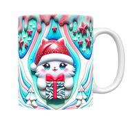 Tasse de Noël 3D en Céramique - Gobelet à Café avec Chat & Bonnet du Père Noël | Mug Amusant pour Petit-Déjeuner ou Tisanes | Excellente Idée Cadeau Amoureux des Chats, Capacité 350ml