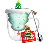 Tasse de Noël à double paroi 300 ml avec cuillère et carte, motif sapin de Noël, tasse à thé isotherme, cadeau pour femmes, hommes, collègues et amis