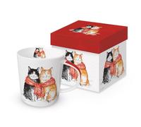 Tasse de Noël avec chats d'hiver reliés en porcelaine. Tasse à motif pour la table dressée et comme cadeau, 0,4 l x H 10,5 cm