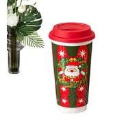 Tasse de Noël avec couvercle - 580 ml vaisselle en céramique pour les fêtes, tasse de voyage festive, gobelet à double paroi pour boissons chaudes et froides, choix de cadeau élégant | pour femmes