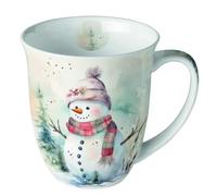 Tasse de Noël bonhomme de neige avec plaisir en porcelaine. Tasse à motif pour la table dressée et comme cadeau, 0,4 l x H 10,5 cm