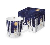 Tasse de Noël Loup au clair de lune en porcelaine. Tasse à motif pour la table dressée et comme cadeau, 0,4 l x H 10,5 cm