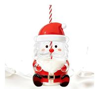 Tasse de Noël mignonne en verre avec couvercles et pailles, motif Père Noël, tasse à café glacé décorative, cadeau de Noël, verres pour boissons, chocolat, cocktail (1 pièce)