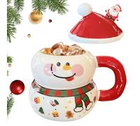 Tasse de Noël pour - 500 ml - Tasse mignonne pour les vacances, avec poignée et couvercle en céramique, jolie décoration d'intérieur pour temps froid, pique-nique, extérieur, feu de camp, thé