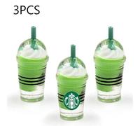 Tasse De Paille De Café En Argile Polymère, Breloques Pour Remplissage D'addition De Slime, Tous Les Aliments, Crème Glacée, Résine Pelucheux, Accessoires Jouets Pour Enfants - 3pcs Vert