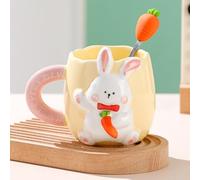 Tasse de Pâques, tasse de lapin avec cuillère à carotte, cadeau de Pâques, tasse mignonne en céramique, motif de lapin, café, thé, lait, pour Pâques et cadeaux d'anniversaire (jaune)