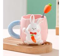 Tasse de Pâques - Tasse lapin avec cuillère à carotte - Cadeau de Pâques - Tasse mignonne - Tasse en céramique de Pâques - Tasse en céramique 3D - Motif lapin - Café - Thé - Lait - Pour Pâques et