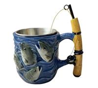 Tasse de pêche artistique, ensemble de tasses à café innovantes, vaisselle de 300 ml avec poignée en résine, tasse à boisson amusante de style pêcheur avec design rare, idée d'offre pour père et petit