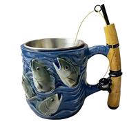 Tasse de pêche : tasse à café en céramique pour le thé et le café de pêcheur, design drôle de canne à pêche et de moulinet, tasse de pêche, tasse de pêche, poignée de canne, cadeaux pour les pêcheurs