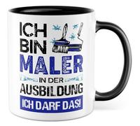 Tasse de peintre avec inscription en allemand « Geschenk Ausbildung Ich bin Maler in der Ausbildung - Ich darf das! » Tasse à café 330 ml en céramique - Inscription amusante Azubi Artisanat Couleur