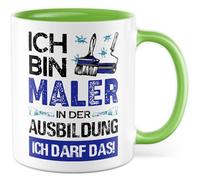 Tasse de peintre avec inscription en allemand « Geschenk Ausbildung Ich bin Maler in der Ausbildung - Ich darf das! » Tasse à café 330 ml en céramique - Inscription amusante Azubi Artisanat Couleur
