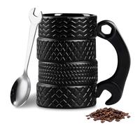 Tasse de pneu 450 ml Tasse en Céramique Roue Roue Tasse à Café avec Poignée et Cuillère, Tasse de Pneu en Céramique pour la Maison, Cadeau, pour les Amateurs de Café, Tasse Personnalisée (A)