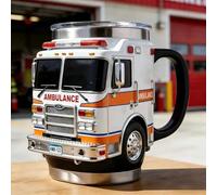 Tasse de pompiers 3D en forme de camion de pompiers isotherme à double paroi en acier inoxydable pour pompiers, cadeau de travail et amateurs de camions de pompiers
