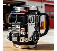 Tasse de pompiers 3D en forme de camion de pompiers isotherme à double paroi en acier inoxydable, tasse à café pour pompiers, cadeau de travail en station et amateurs de pompiers