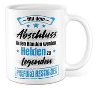 Tasse de remise de diplôme avec inscription en allemand - Cadeau avec la fin dans les mains des héros deviennent des légendes - Tasse à café en céramique 330 ml - Réussi un examen de diplômé Succès