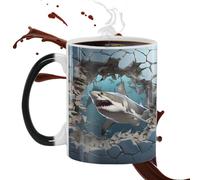 Tasse De Requin À Couleur Changeante - Design En Céramique Sensible À La Chaleur, Motif 3D Caché Révélé Avec Un Liquide Chaud, Tasse Unique Sur Le Thème De L'océan | Verres À Thé Au Café Amusants,