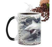 Tasse de requin changeant de couleur - Tasse à jus de requin | Tasse à café avec impression de poisson de mer - Tasse magique en céramique mignonne - Tasse à thé au lait pour hommes, femmes, amis