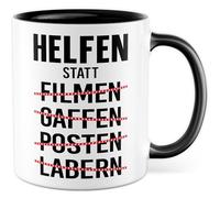 Tasse de sauvetage avec inscription en allemand - Cadeau d'aide au lieu de filmer - Poster - Tasse à café 330 ml en céramique - Aide au sauveteur - Responsabilité sociale - Humour - Idée cadeau de