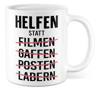Tasse de sauvetage avec inscription en allemand - Cadeau d'aide au lieu de filmer - Poster - Tasse à café 330 ml en céramique - Aide au sauveteur - Responsabilité sociale - Humour - Idée cadeau de