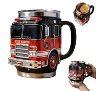 Tasse de sauvetage incendie - pour The Bravest Among Us, tasse à café 3D fabriquée à la main en forme de voiture de pompier, gobelet isotherme à double paroi en acier inoxydable pour pompiers, cadeau