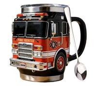 Tasse de sauvetage incendie - Tasse à café 3D avec doublure et couvercle en acier inoxydable | Cadeau de pompier isotherme pour homme, premiers intervenants et amateurs de véhicules | Tasse de