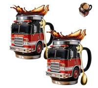Tasse de secours en cas d'incendie - for les plus courageux d'entre nous, gobelet en acier inoxydable au design camion de pompiers 3D, tasse isolée à double paroi for boissons chaudes/froides(2PCS)