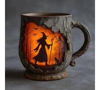 Tasse de sorcière mystique - Tasse vintage 3D avec silhouette de sorcière de la forêt enchantée, tasse à café unique pour Halloween, cuisine, maison, bureau