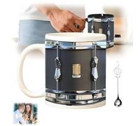 Tasse de tambour vintage noire cadeaux de batterie drôles, tasse à café de batterie de nouvelle créativité 2025, tasse de batterie de jeu de 11 oz tasse en céramique cuillères de note de musique for c