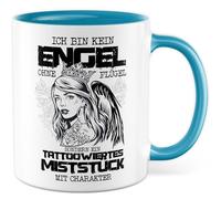 Tasse de tatouage avec inscription en allemand « Ich bin kein Engel ohne Flügel sondern ein tattoowiertes Miststück » - Tasse à café 330 ml en céramique - Tatoueuse sarcasme humour amie collègue