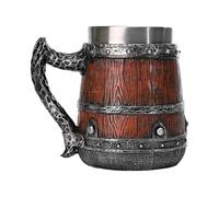 Tasse De Taverne - Tasse Médiévale À Double Paroi En Résine Et Acier Inoxydable De 6,5 Pouces | Tankard En Bois Simulé De 550ml, Verres En Forme De Seau Pour Le Café, Le Thé, La Bière, Les Boissons