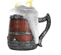 Tasse de taverne, tasse médiévale, tasse médiévale à double paroi, tasse en acier inoxydable avec baril en bois simulé de 550 ml - grandes tasses pour boire de la bière, du jus, du lait, du cacao, du