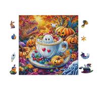 Tasse de thé avec fantôme et Cadeaux 100 Pièces Puzzle Débutant en Voitureton Anti-Déchirure Facile Apprentissage Anti-Stress Passe-Temps Cadeau Fête des Mères Petit Prix 28x28cm