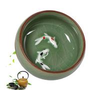 Tasse de thé chinois 2,56x1,18 pouces 2 oz..La tasse de thé céladon chinois à long quan propose des motifs de crépitements naturels kung fu cartonnes avec du poisson koi vif