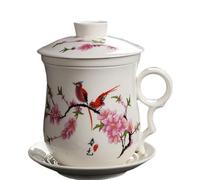 Tasse de thé en céramique, tasse de thé avec infuseur 4pcs / tasses set avec infuseur et couvercle pêche rétro en céramique florale florale