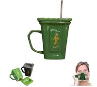 Tasse de toilette en céramique en forme de toilettes accroupisses, 414 ml avec couvercles, tasse de toilette fantaisie avec paille amovible en acier inoxydable, tasse personnalisée pour homme et femme