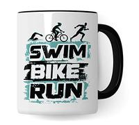 Tasse de triathlon - Idée cadeau - Swim Bike Run - Cadeau pour triathlètes - Tasse à café - Coupe sportive (blanc et noir)