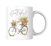Tasse de vélo avec fleurs - Inscription « Choose to Be Grateful » - Cadeau pour les cyclistes, les amateurs de nature, décoration bohème et vintage